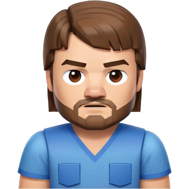 Jack Black as Minecraft Steve portrait, just face and shoulders, blocky character with brown hair, beard, and blue shirt emoji