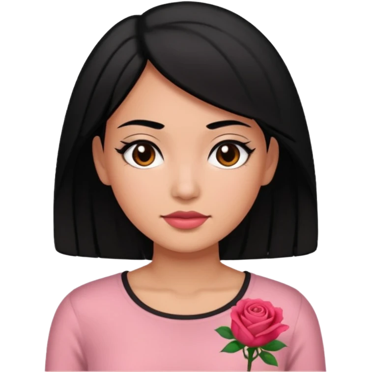 Black hair woman wearing rose top emoji