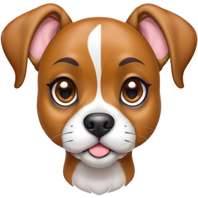 Cinematic Cute Fawn Boxer dog Portrait Emoji, Head tilted playfully and inquisitively, with a glossy fawn Fur highlighted by a white muzzle and chest, round, sparkling brown eyes filled with curiosity, Simplified yet irresistibly adorable features, highly detailed, glowing with a warm, friendly glow, high shine, affectionate and lively, stylized with a touch of whimsy, bright and endearing, soft glowing outline, capturing the essence of a mischievous yet loving pup, so playful it feels like it could bound out of the screen and into your arms! emoji