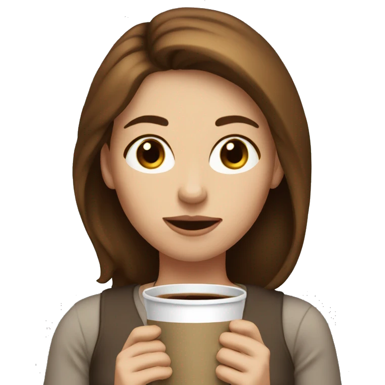 white woman semi-long brown hair drinking coffee emoji