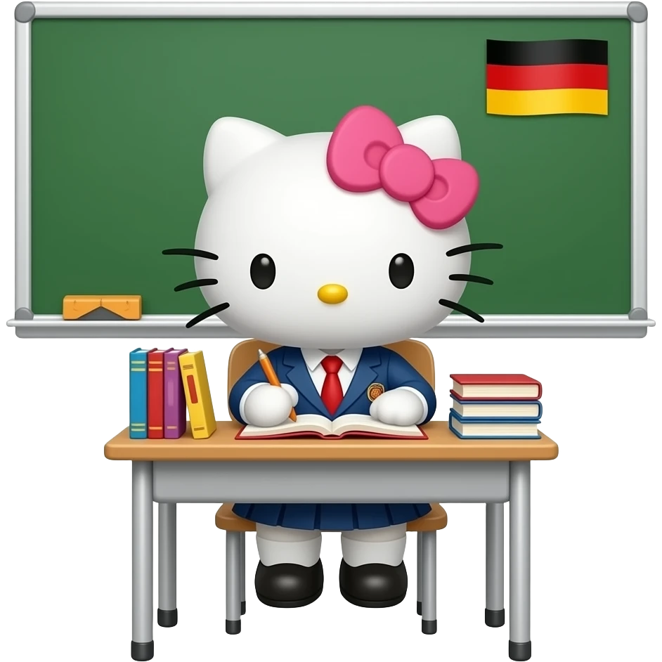 pink hello kitty studying in Germany emoji