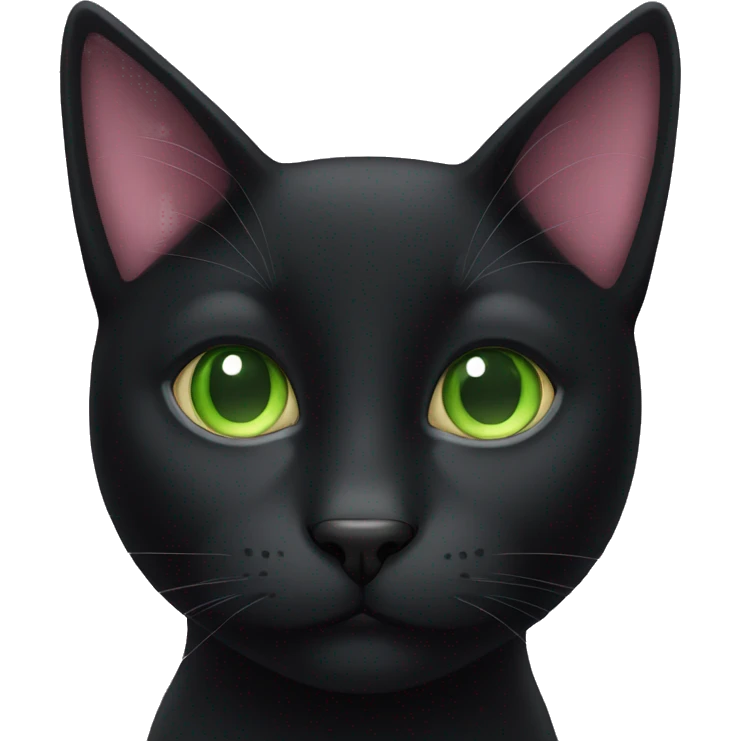 Black cat with green eyes with a pink nose emoji