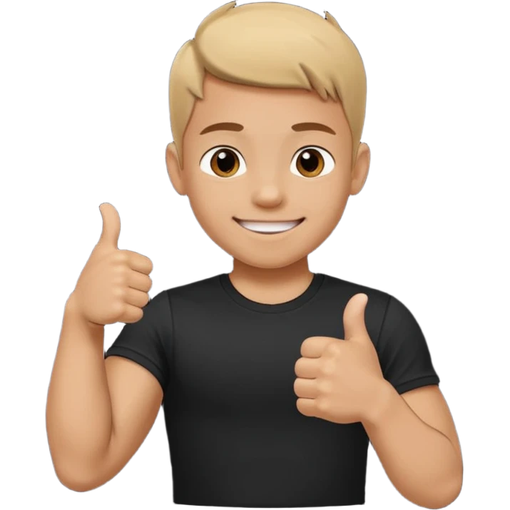 HAPPY MUSCULAR YOUNG BOY IN BLACK T SHIRT WITH THUMB UP  emoji