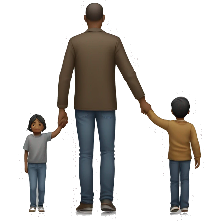 a man holds a child's hand view from back emoji