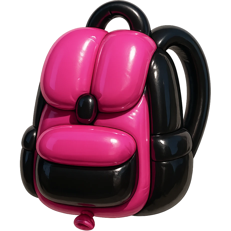 pink and black gothic backpack, shiny, inflated look, playful, exaggerated features emoji