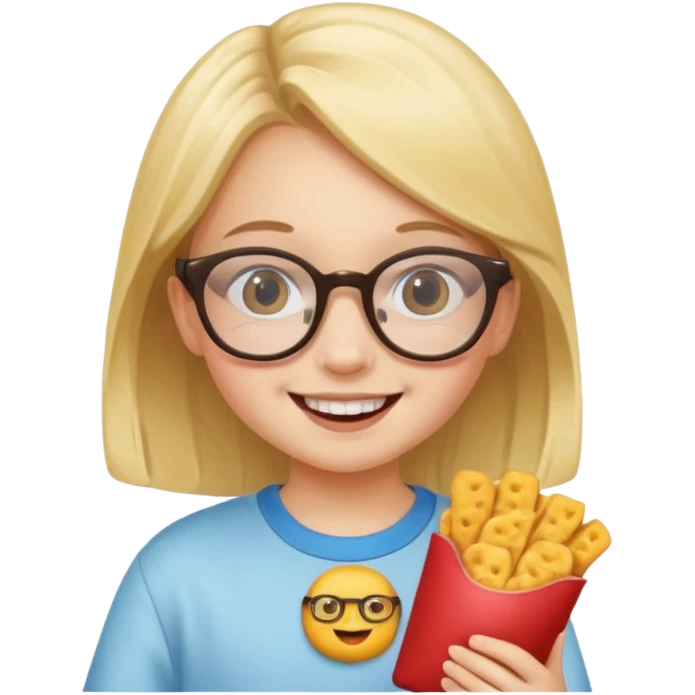 snack holding girl kid with glasses emoji