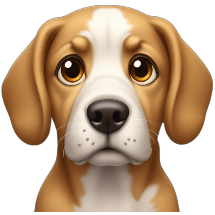 dog loking at camera with dumb face emoji