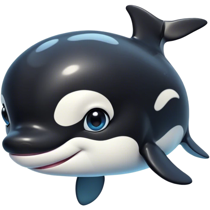 Cinematic Cute orca Portrait Emoji, Head tilted playfully and inquisitively, featuring a smoothly rounded body with bright, sparkling eyes and an adorable, friendly smile, Simplified yet irresistibly adorable features, highly detailed, glowing with a warm, ocean-blue glow, high shine, affectionate and lively, stylized with a touch of whimsical aquatic charm, soft glowing outline, capturing the essence of a mischievous yet endearing orca that seems as if it could leap right into your heart! emoji