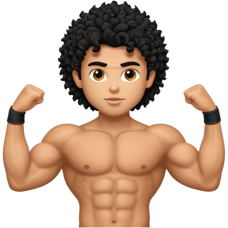 a pretty bratz guy with curly black hair with big muscles and shaggy hair  emoji