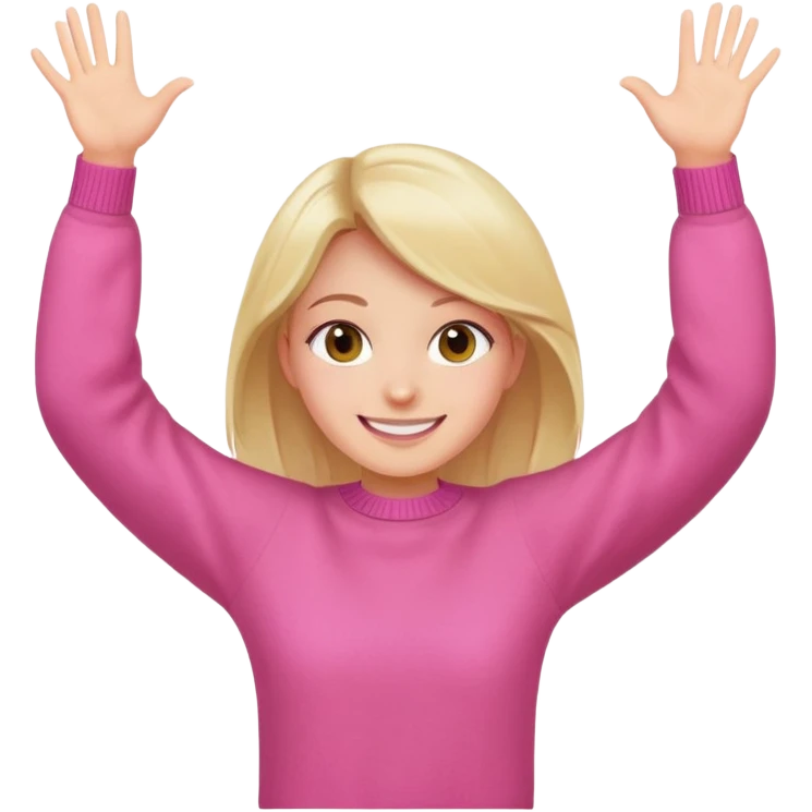 girl in pink sweater spreads her arms. Emoji I don't know emoji
