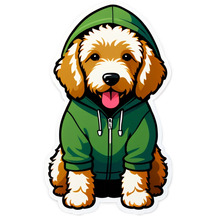 Goldendoodle wearing a hoodie emoji