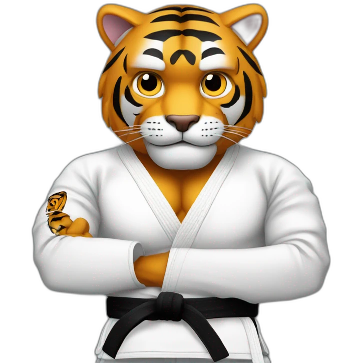 Tiger with evil face  jiu-jitsu black belt with his arms crossed emoji