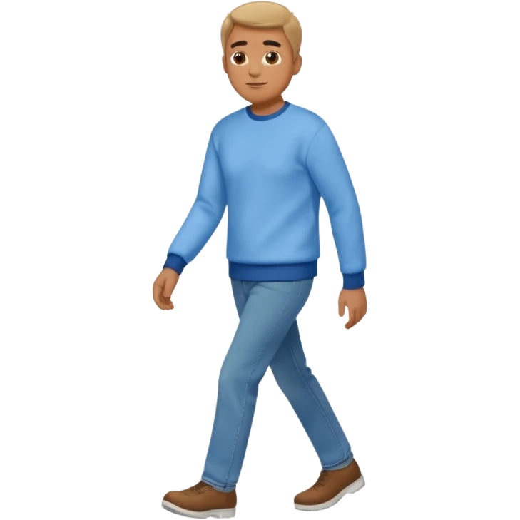 man with blue jean light blue sweater walking emoji