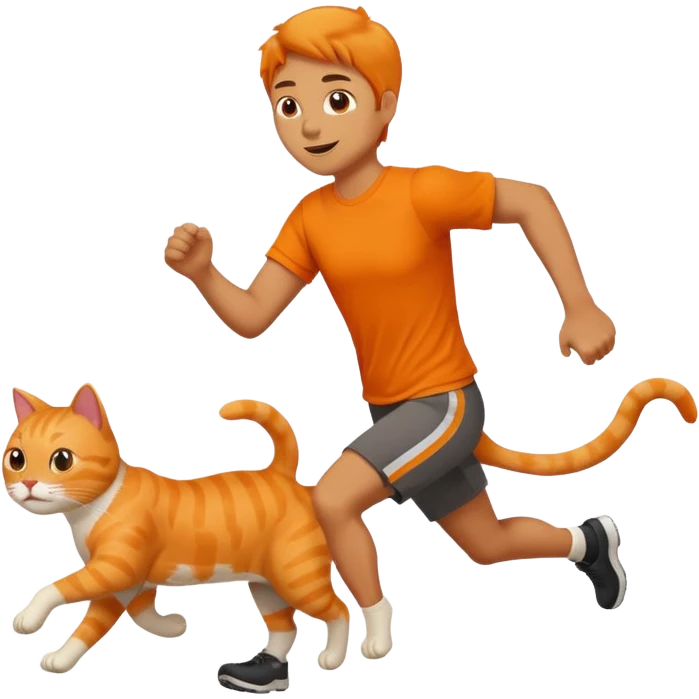 guy holding orange cat and running emoji