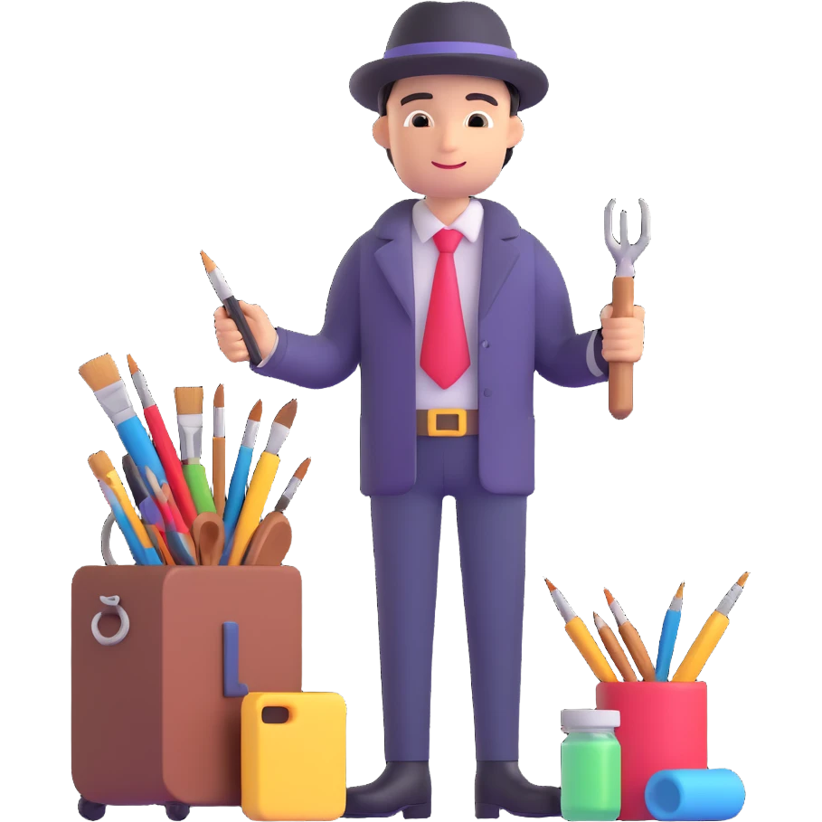 professional artist character with creative attire and artistic tools, high-resolution 3D style emoji