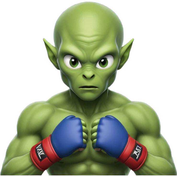 alien MMA fighter portrait, head and shoulders only, green skin, MMA gloves, focused intense expression, muscular alien build, 3D cartoon, mobile game icon style, clean background, no text, no watermark
 emoji