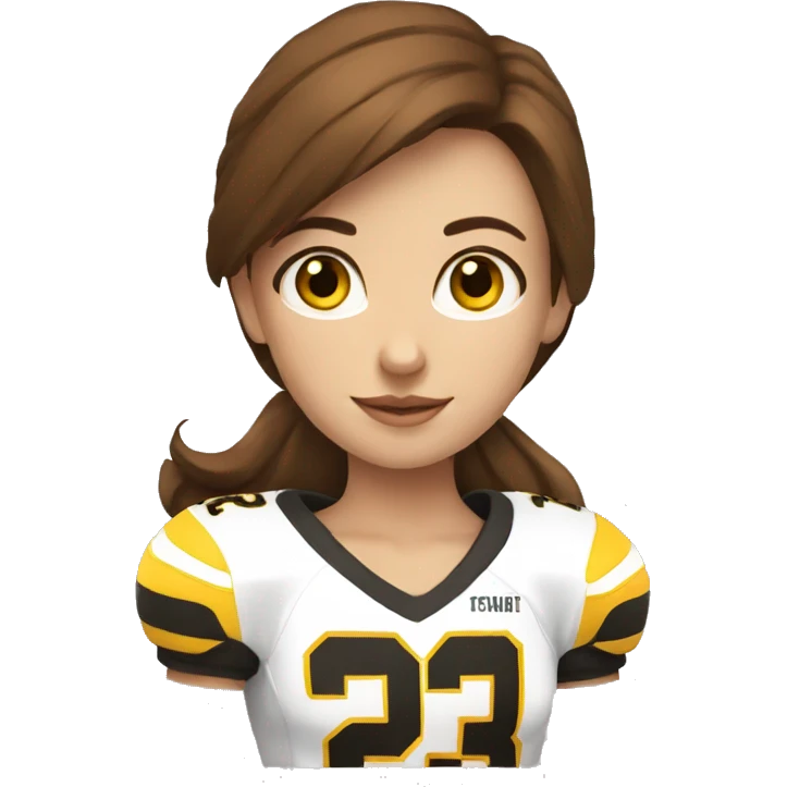 a girl with brown hair and a yellow football player with a small black ring on it emoji