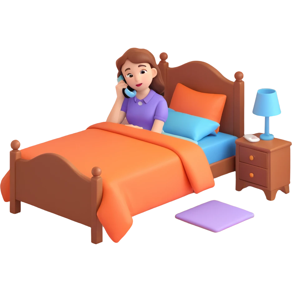 girl talking on phone bedroom background, close up pose emoji