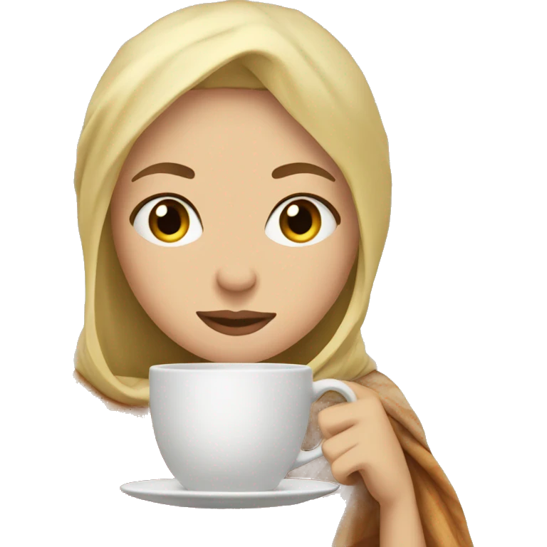 Blonde girl wrapped in blanket sipping tea emoji