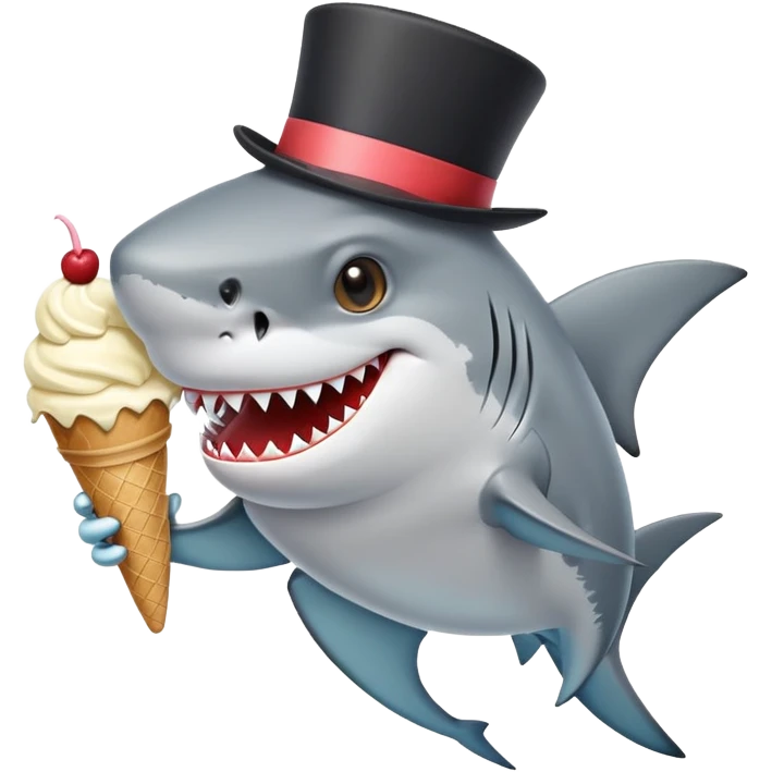 Shark with a top hat eating ice cream  emoji