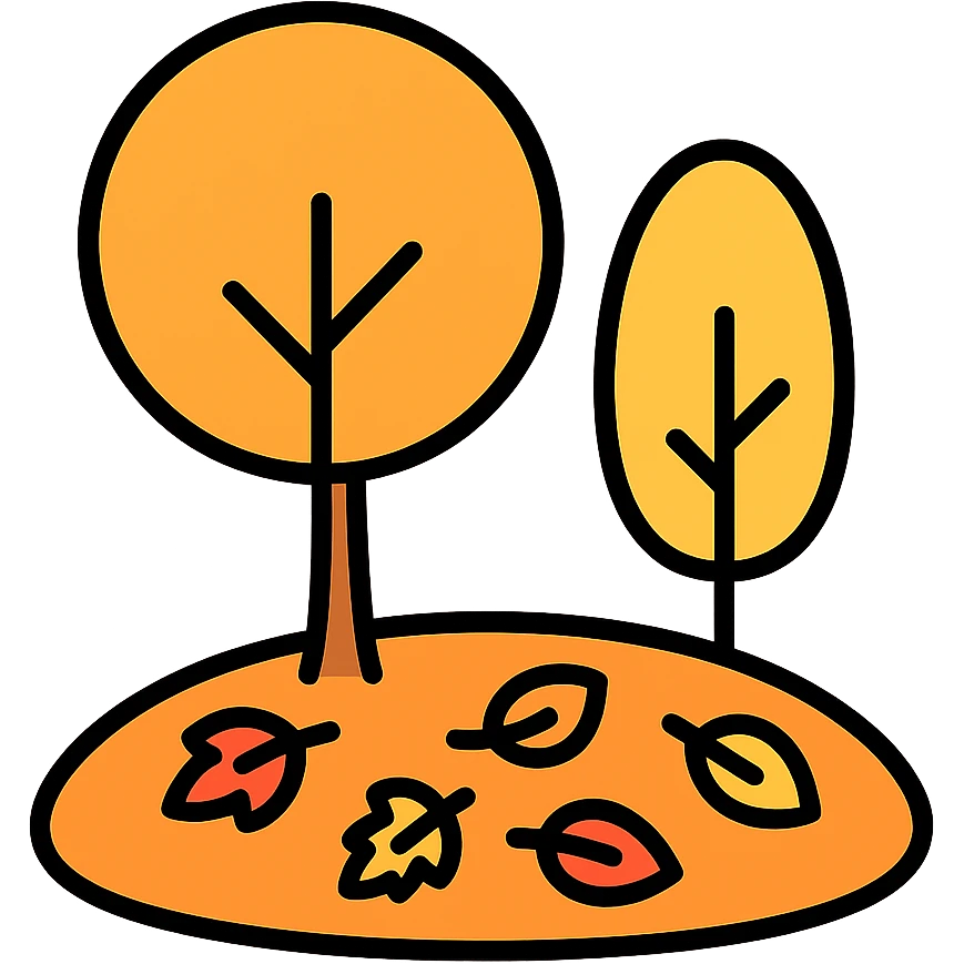 autumn fall scene with trees and a carpet of colorful leaves emoji