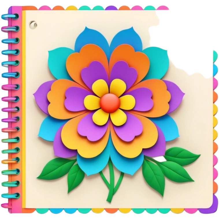 3D, psychedelic colored lined paper with hippie style flower border emoji