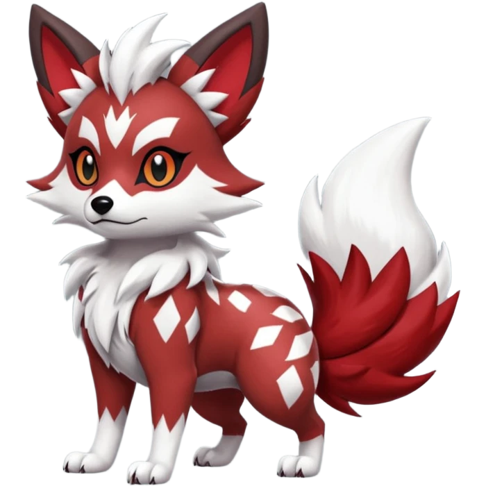 Red Lycanroc-Furret-Zorua-Poochyena-fusion, full body, with black and white edgy markings patterns emoji