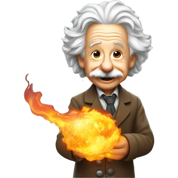 happy albert einstein holding fire in one hand emoji