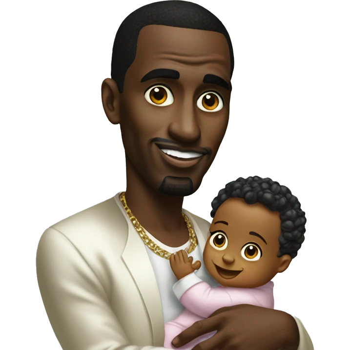 P diddy holding a baby in one hand and bay oil in the other emoji