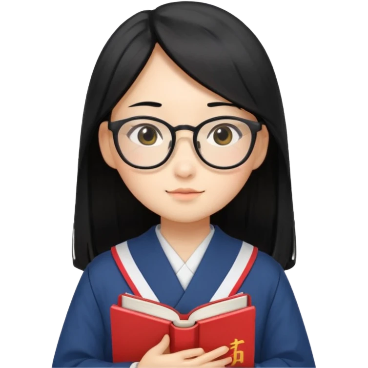 A student, asian girl, long black hair, wearing glasses, japanese uniform, hold book in front of their chest emoji