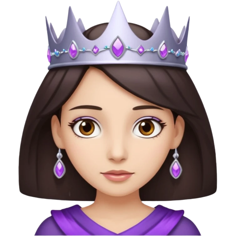 brunette and brown eyed queen with silver and purple crown emoji