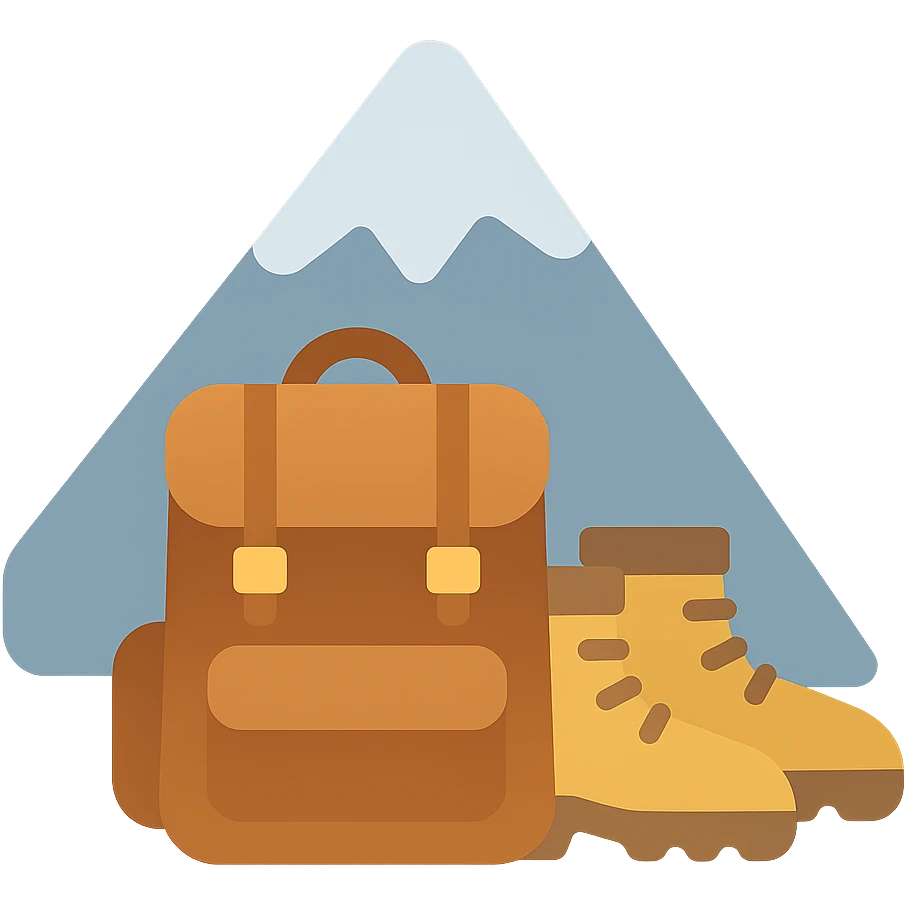 a mountain with a backpack and hiking boots emoji
