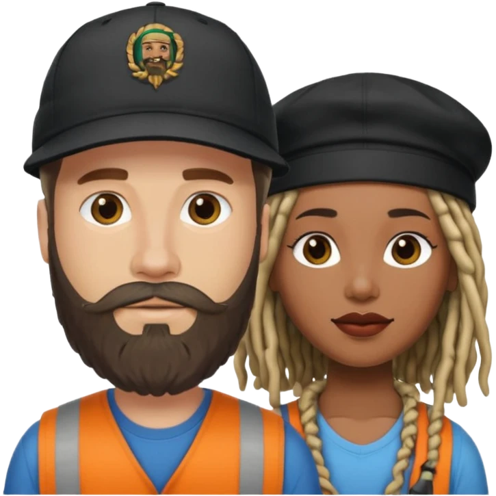 Couple emoji -WHITE with man with beardwith cap on and BLACK FEMALEwith mid length locs emoji