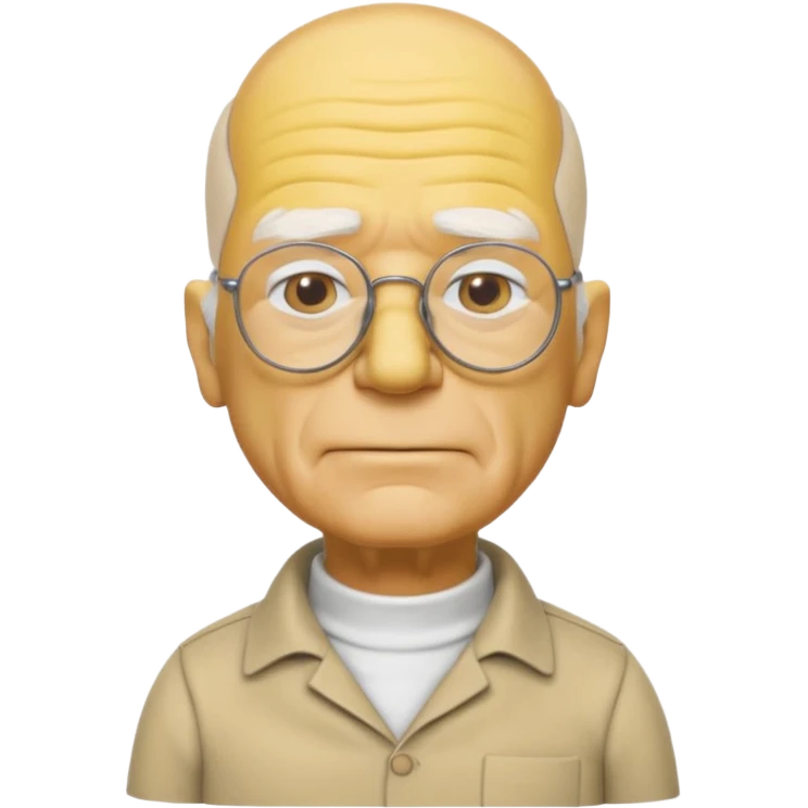 A 3D cartoon close-up of Grandpa Abe Simpson, yellow skin, bald head with side tufts of white hair, glasses, wrinkled face, beige shirt with collar, soft yellow lighting, cinematic Memoji-style portrait consistent with other Simpsons family members. emoji