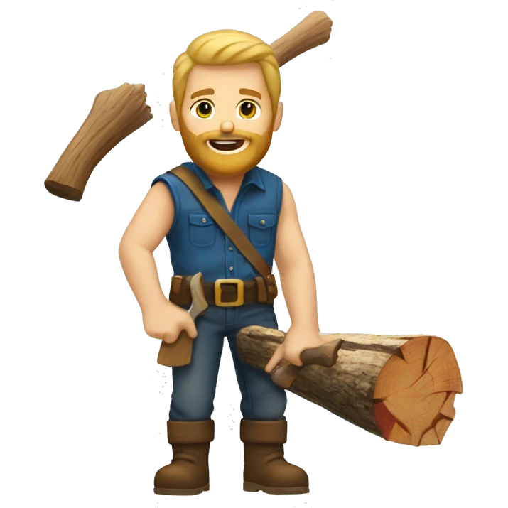 white man lumberjack with beard blond hair chopping firewood emoji