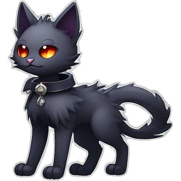   cool edgy kawaii anime-style ethereal dark-punk-themed animal vampiric cat-hybrid Fakemon with fangs and bat-wing-ears with a collar full body emoji