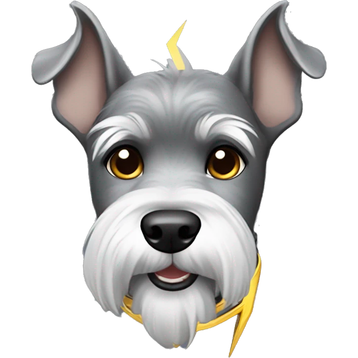 Gray schnauzer with pointy ears wearing a lightning bolt collar emoji