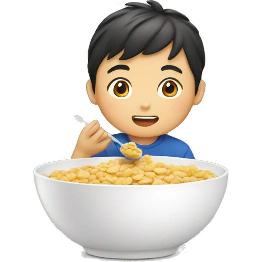 Asian boy eating cereal emoji