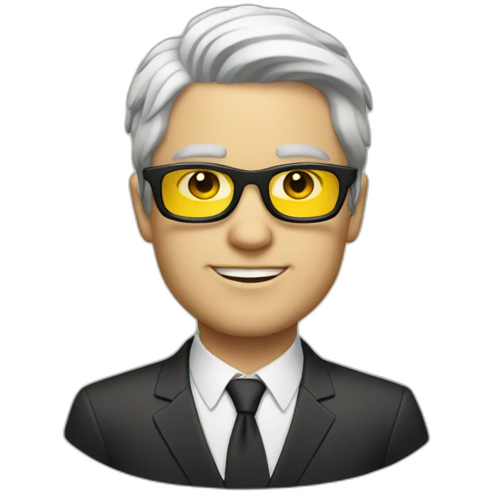 white man with yellow tinted glasses and black hair wearing a suit  emoji