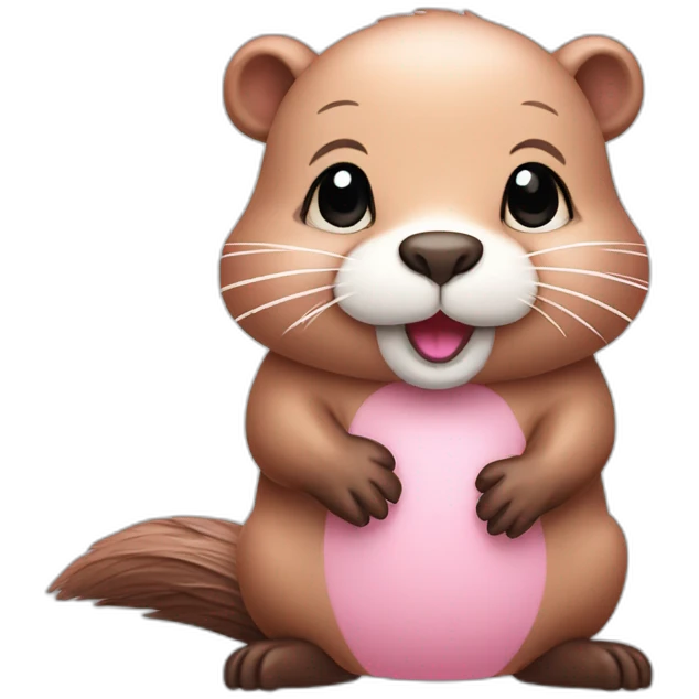 light pink fur cute beaver with big tail emoji