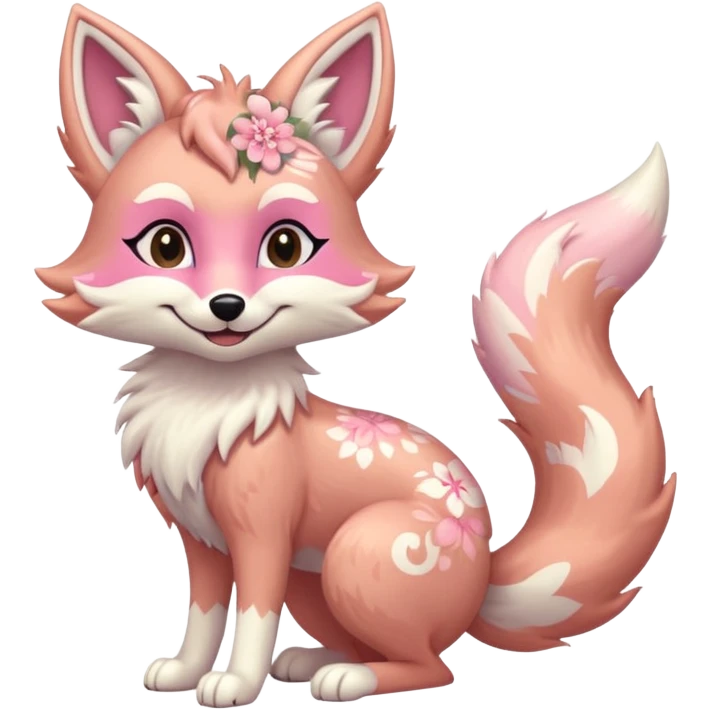 Anthropomorphic digitigrade Pastel beige and pastel Sakura-pink fox furry-Falvie-Fionbri-fursona with floral swirly markings and white spot markings  emoji
