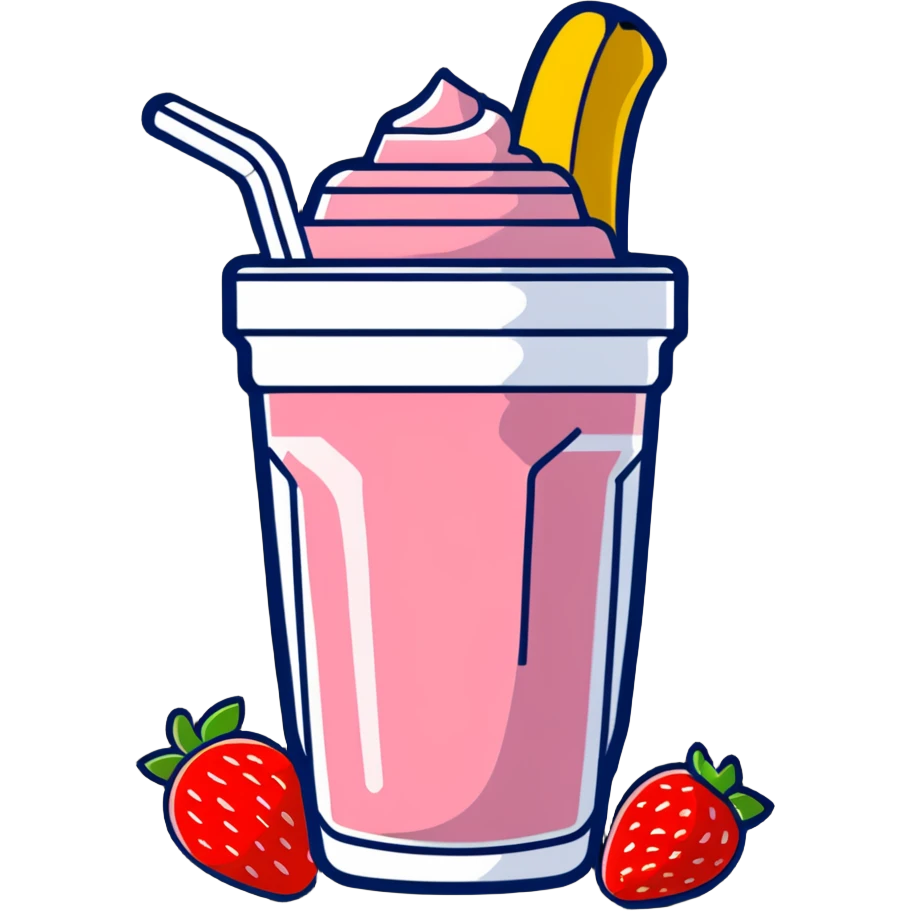 protein shake with banana and strawberries around emoji