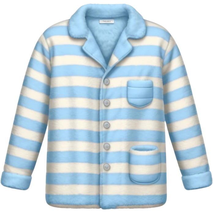 emoji of an isolated fluffy fleece pajama top with soft pastel stripes, plush fuzzy texture, light grey and pastel blue tones, button-down long sleeves, neatly folded flat-lay, no person, no body, no mannequin, cozy warm winter mood, soft shading emoji