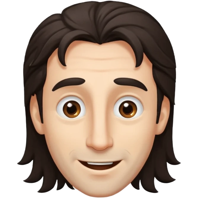 Handsome white man with big brown eyes long nose and dark brown messy hair cover his forhead and hair coming in eyes emoji