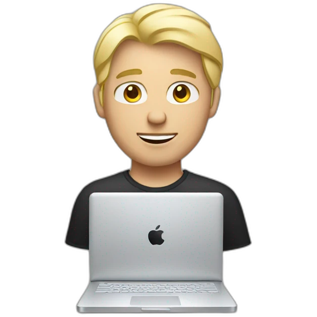 blonde guy with a mac book pro emoji
