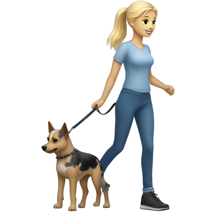 Blonde girl walking a blue heeler emoji