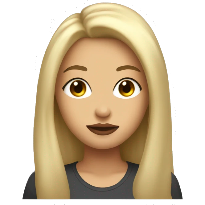 blonde girl, long hair, brown eyes, big lips. She is wearing a t shirt that says diva on it emoji