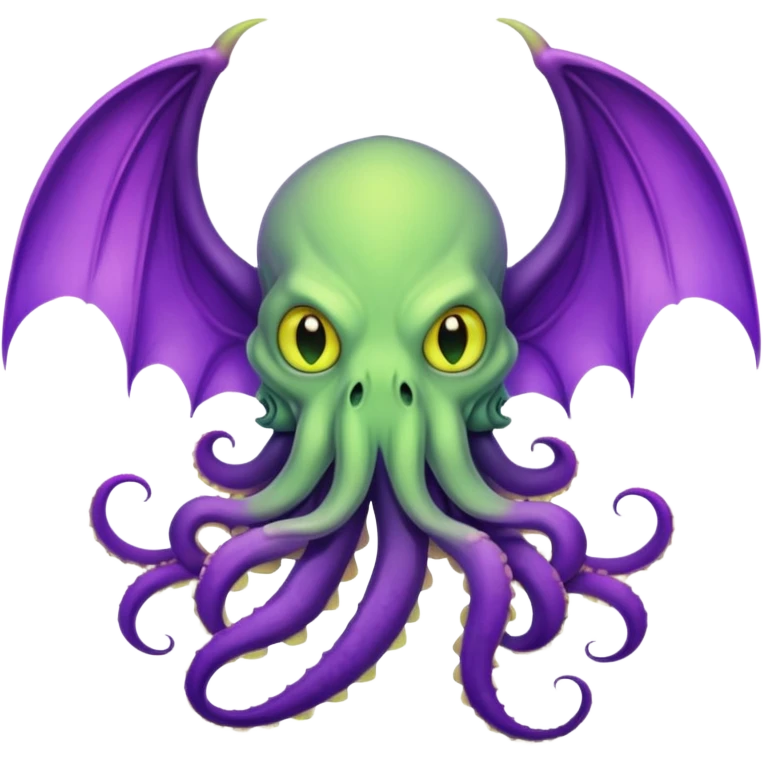 light green Cthulhu with purple bat wings and purple gradient tentacles. Yellow eyes emoji