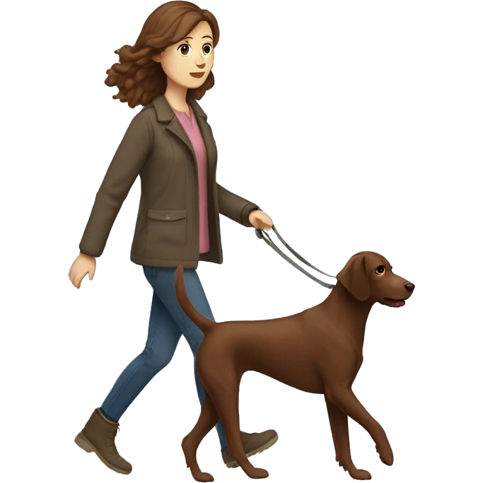 Brown haired woman walking pudelpointer emoji