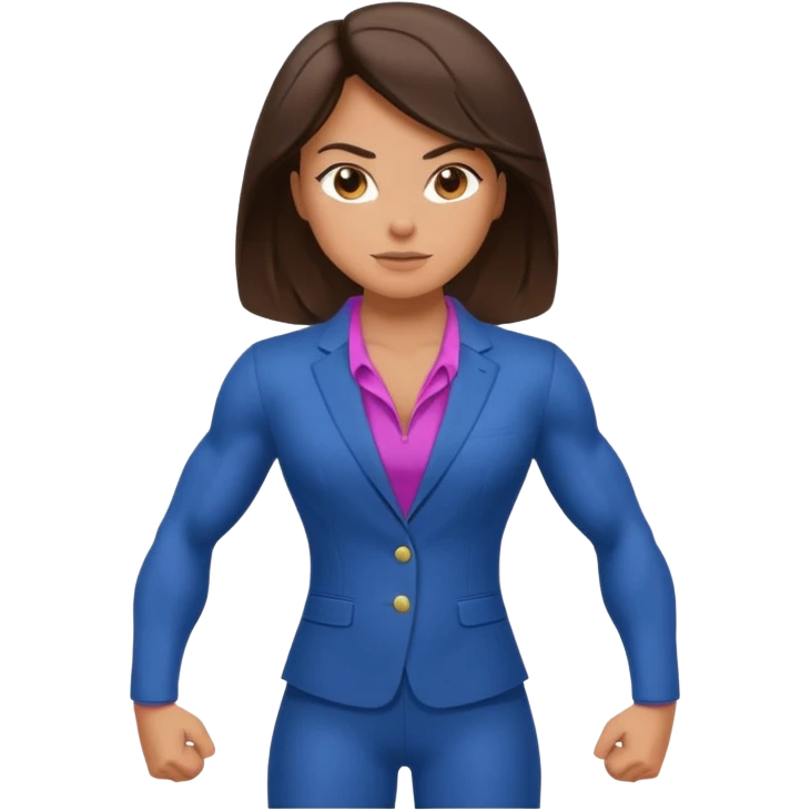 Brunette girl showing muscles in a pantsuit emoji